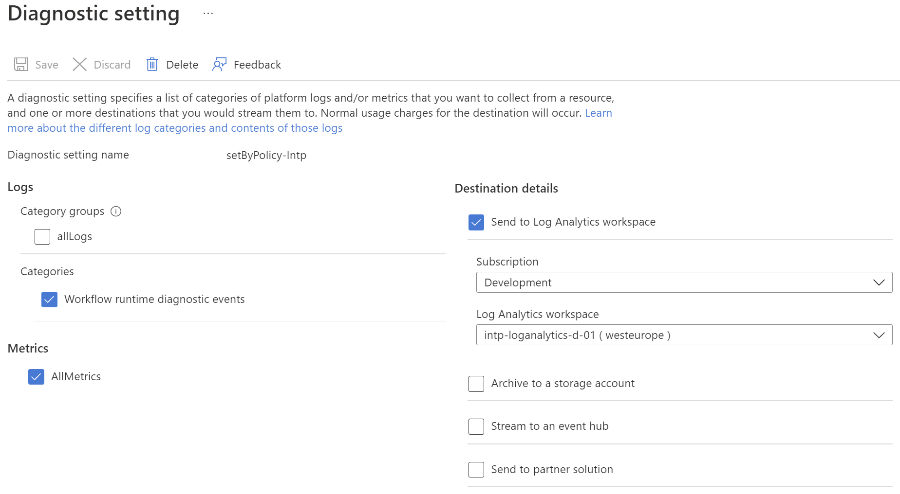 Consumption Logic App diagnostics can be sent to Log Analytics Workspace